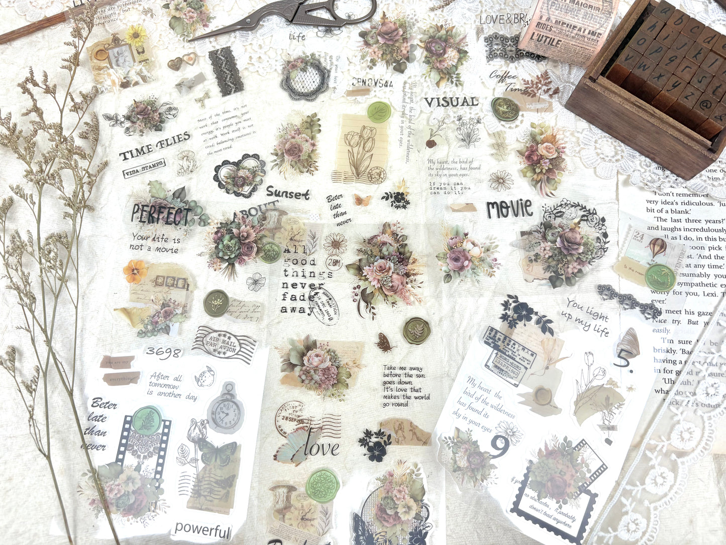Green Floral Sticker Set