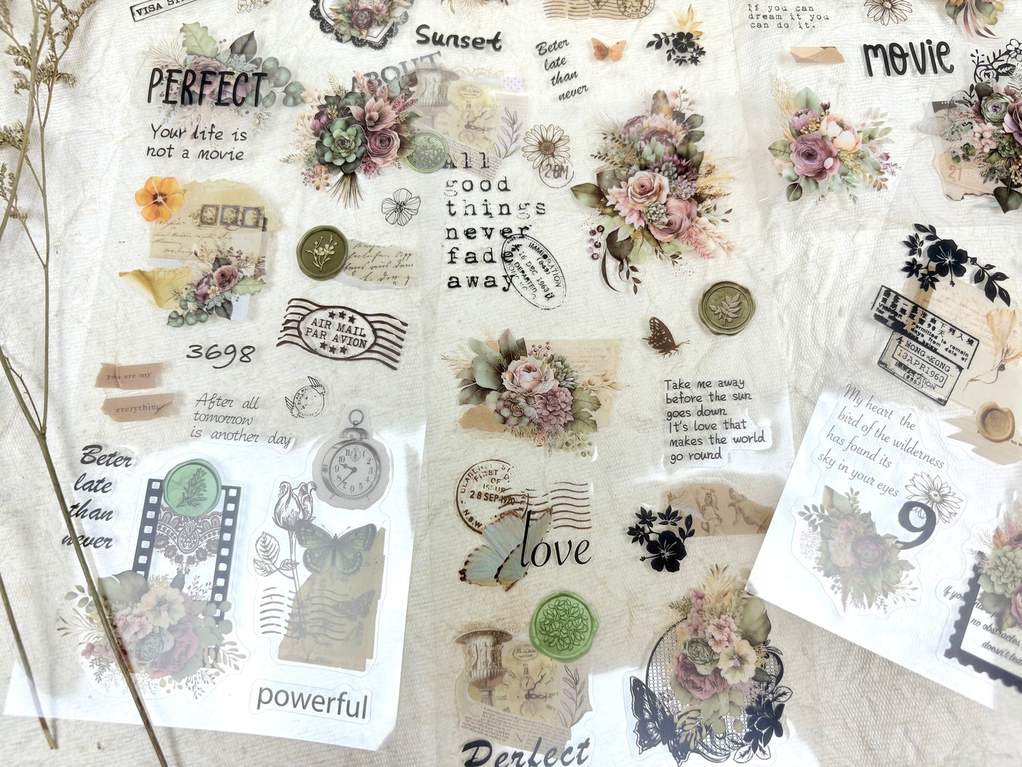 Green Floral Sticker Set