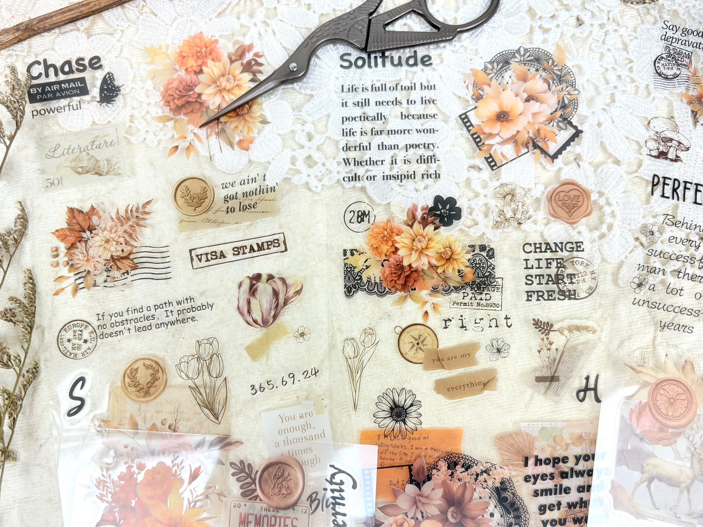 Orange Floral Sticker Set