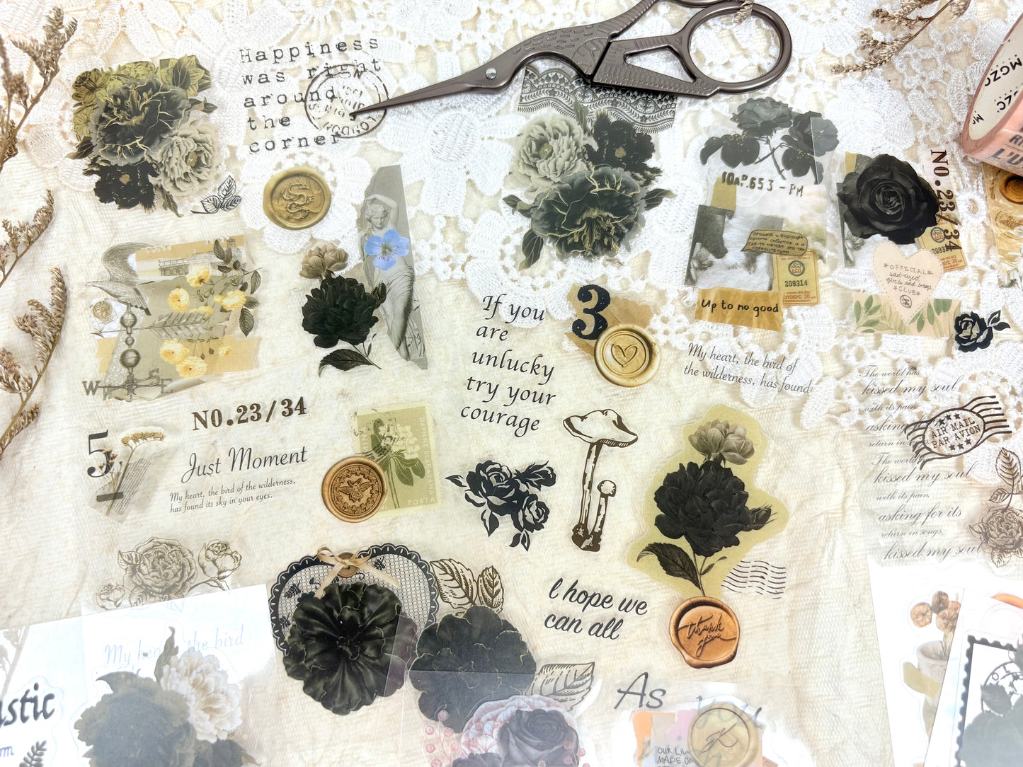 Black Floral Sticker Set