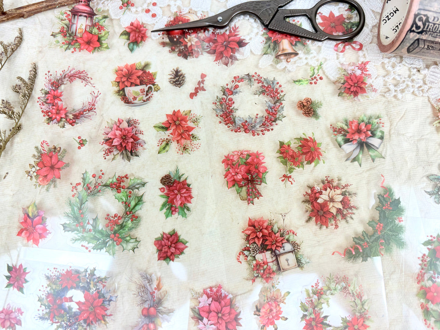 Red Floral Sticker Set