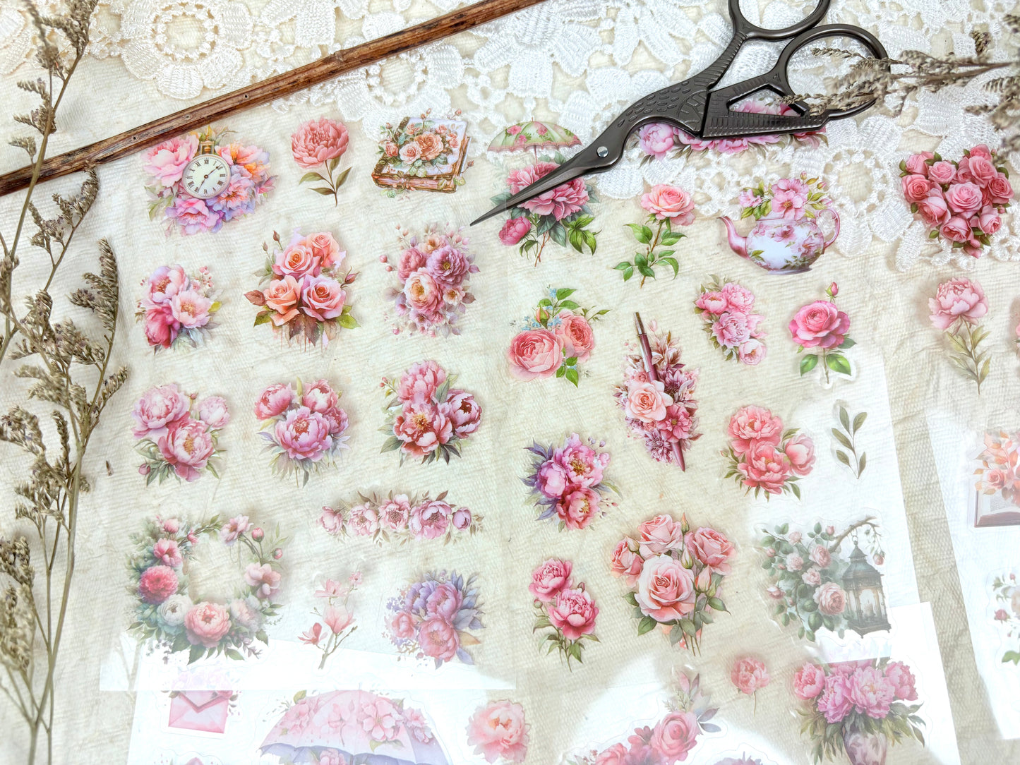 Pink Floral Sticker Set
