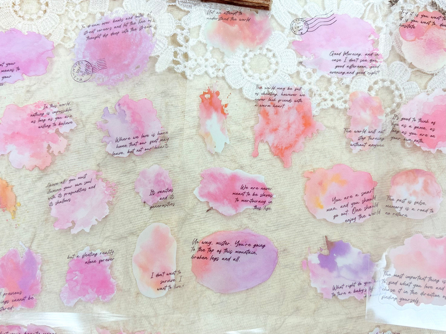 Colored Quote Sticker Set - Pink