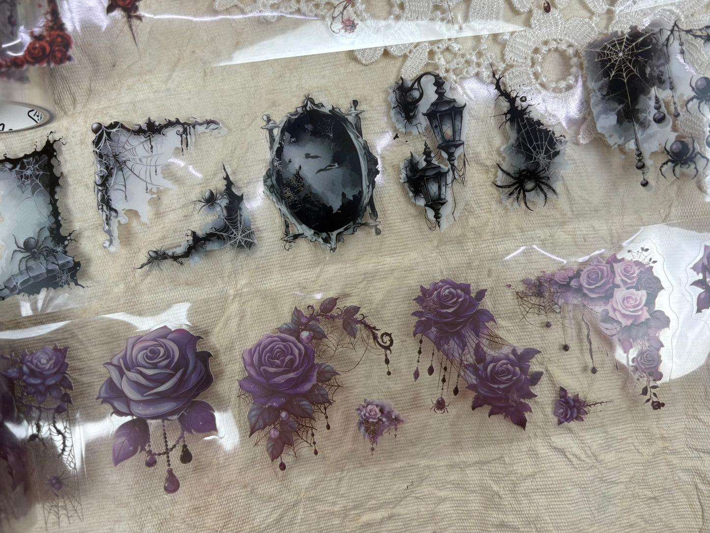 Dark Floral Sticker Washi Tape Set