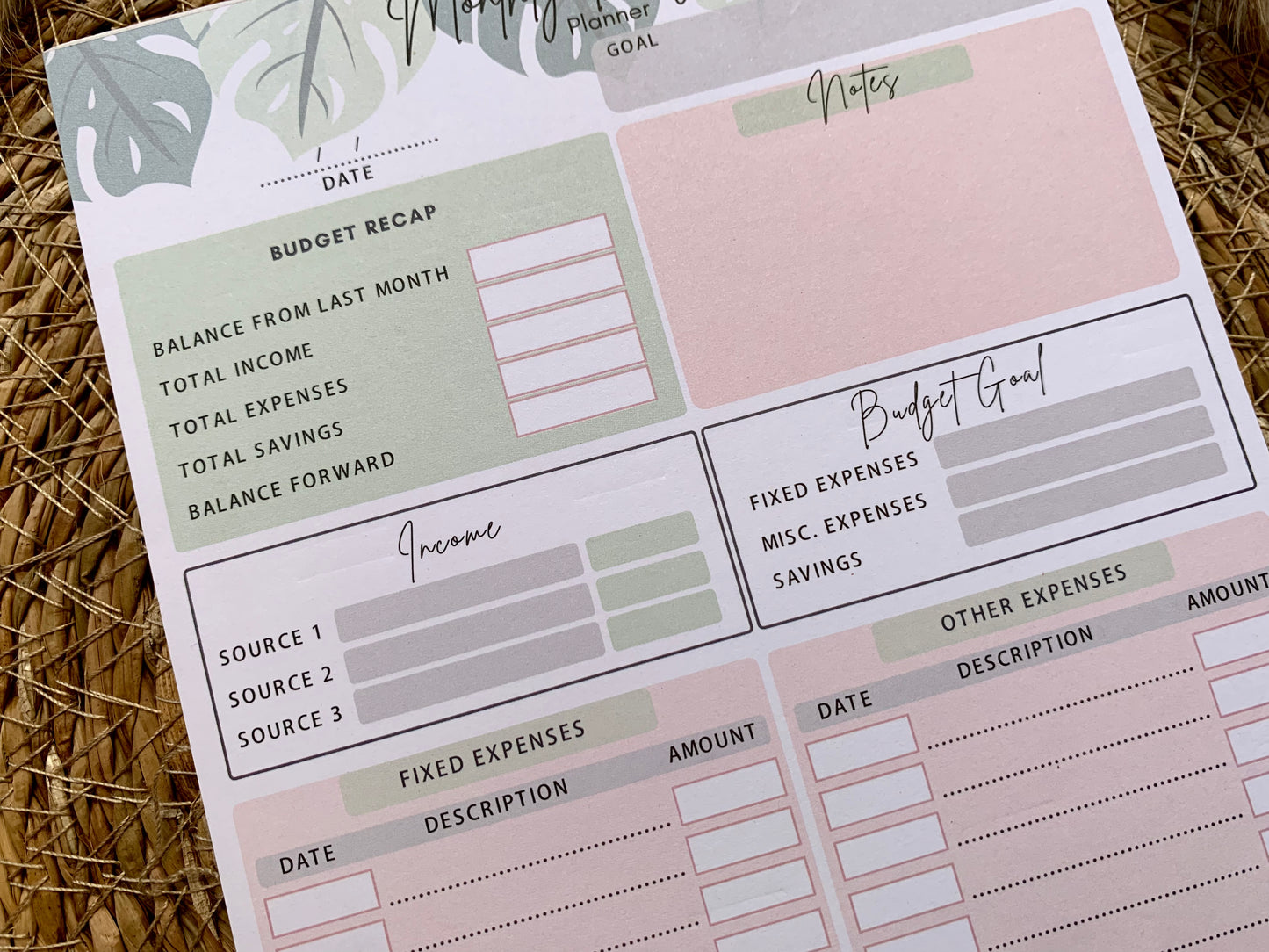 Budget Planner Note Pad