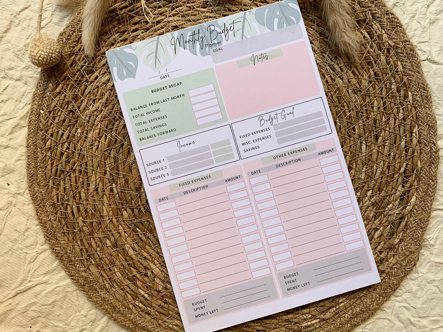 Budget Planner Note Pad