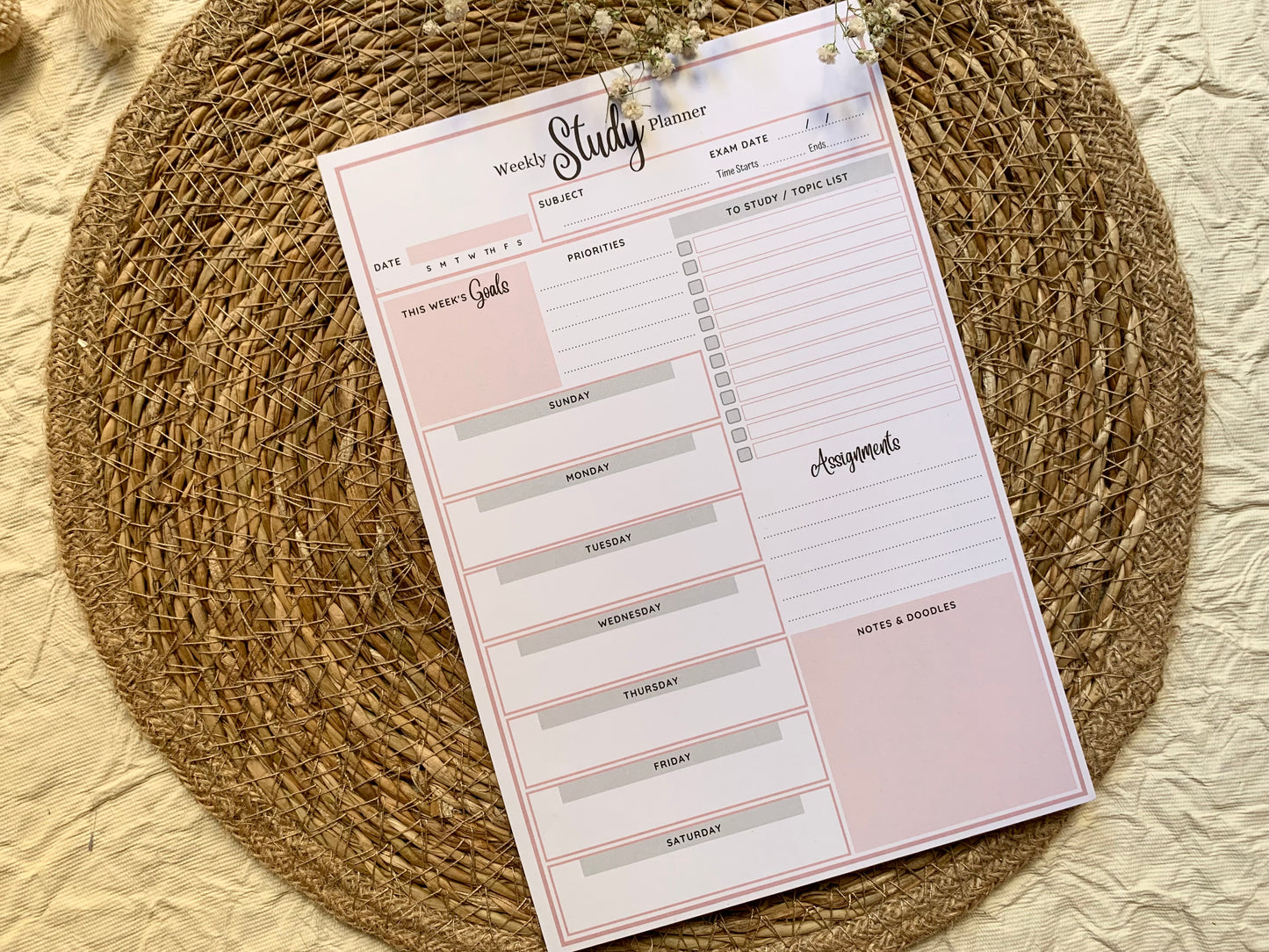 Study Planner Note Pad
