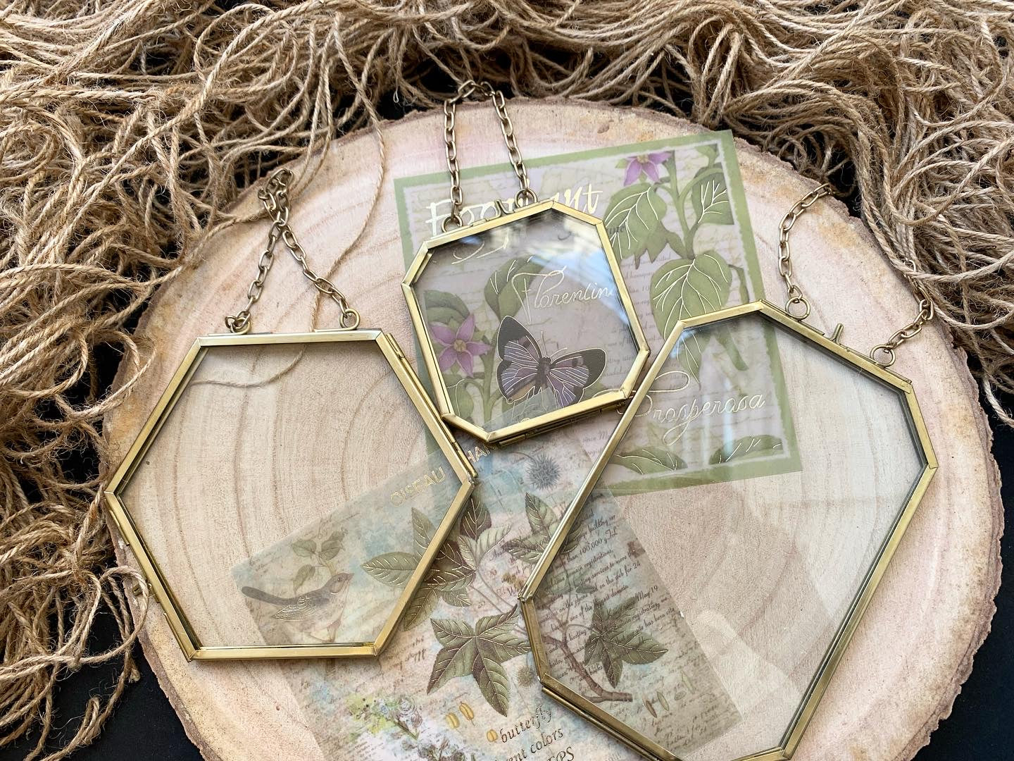 Vintage Glass Frame Edged Rectangle/ Hexagon/ Edged Square BRWN