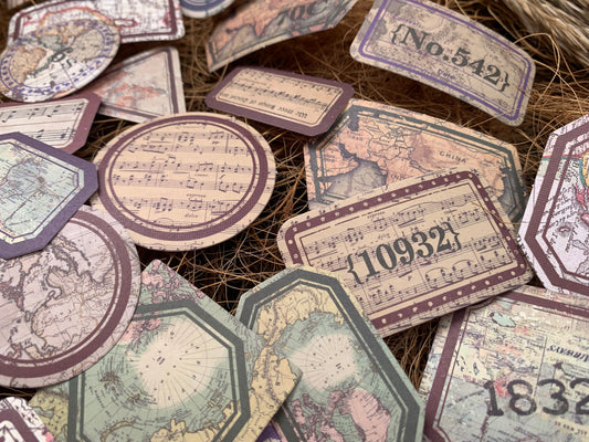 Vintage Memo Stickers - Maps and Musical Notes