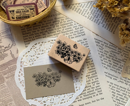 Butterly and Flowers Wooden Stamp