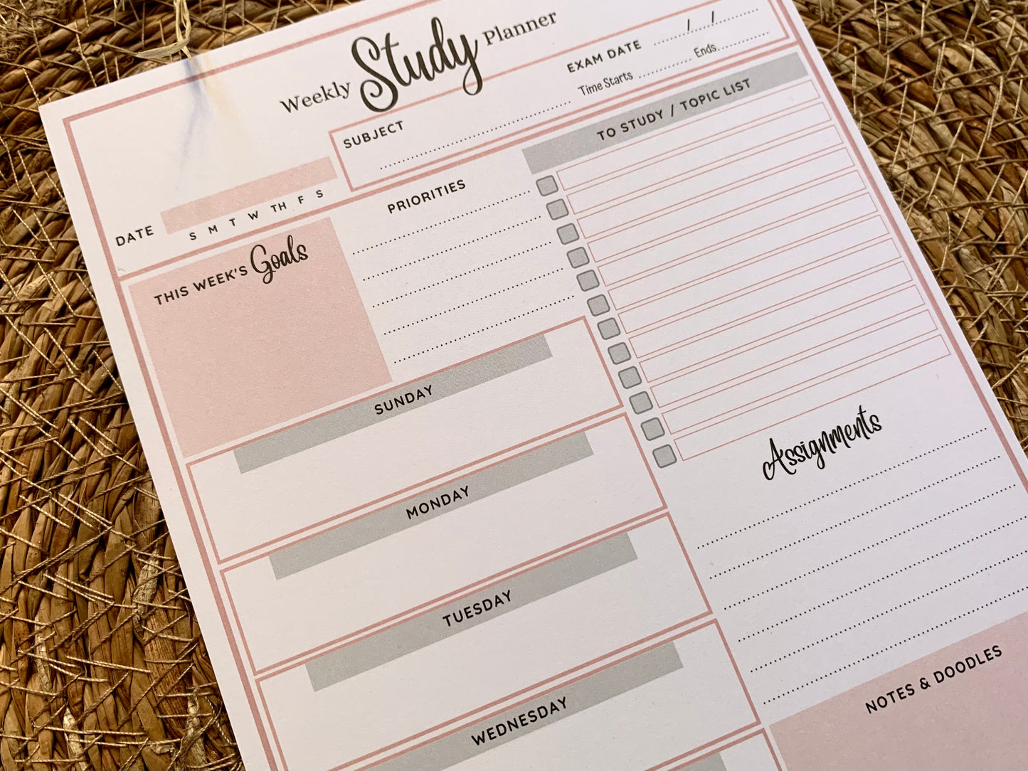 Study Planner Note Pad